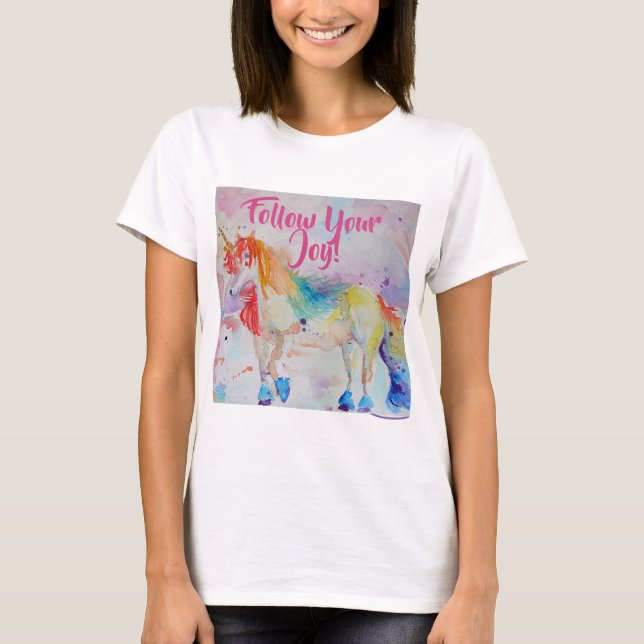 Rainbow Unicorn Wasserfarbe Rosa Frauen T Shirt (Vorderseite)