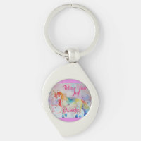 Rainbow Unicorn Wasserfarbe Rosa Metallschlüssel R