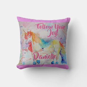 Rainbow Unicorn Wasserfarbe Rosa Name Kissen