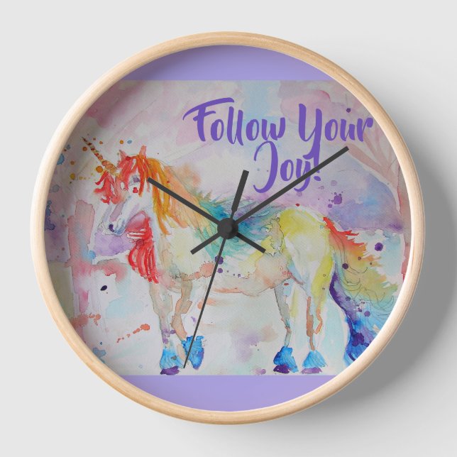 Rainbow Unicorn Wasserfarbenkissen Uhr (Vorderseite)