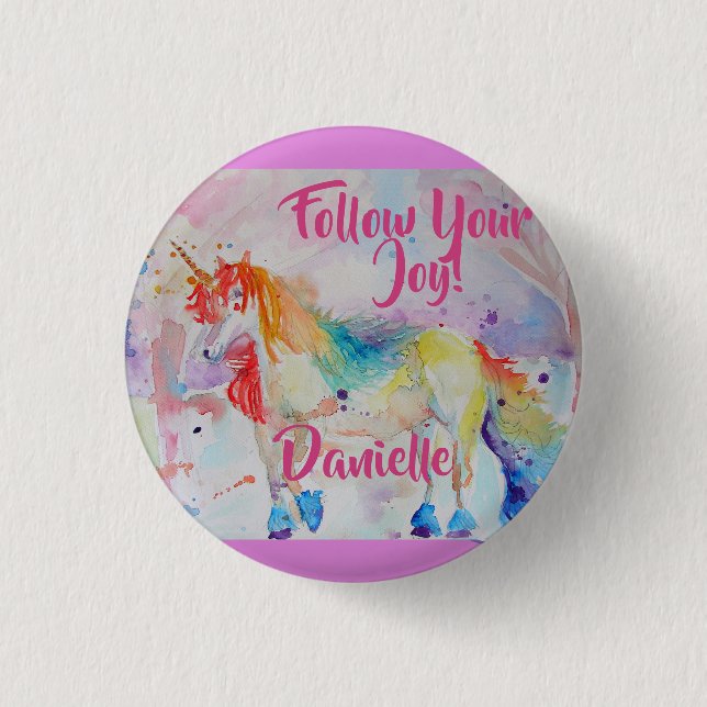 Rainbow Unicorn Watercolor Pink Abzeichen Button (Vorderseite)