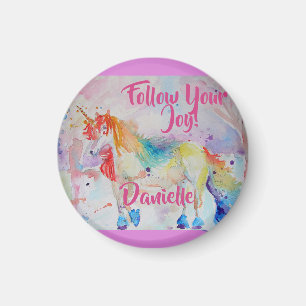 Rainbow Unicorn Watercolor Pink Magnet
