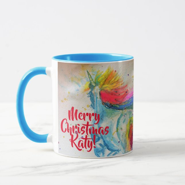 Rainbow Unicorn Watercolor Weihnachtsmalerei Tasse (Links)