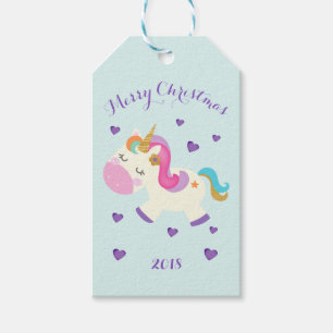 Rainbow Unicorn Weihnachts-Glitzer Aqua Geschenkanhänger