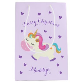 Rainbow Unicorn Weihnachtsfest Glitzer Lila Mittlere Geschenktüte