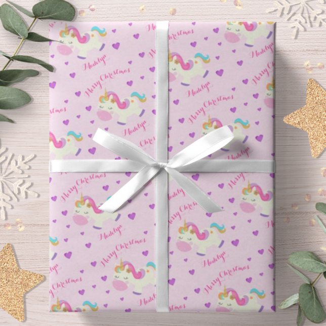 Rainbow Unicorn Weihnachtsfest Glitzer Pink Geschenkpapier (Von Creator hochgeladen)