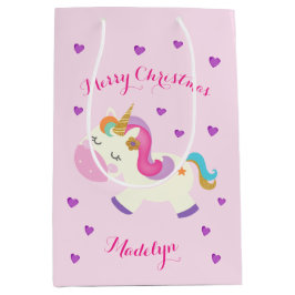 Rainbow Unicorn Weihnachtsfest Glitzer Pink Mittlere Geschenktüte