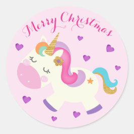 Rainbow Unicorn Weihnachtsfest Glitzer Pink Runder Aufkleber