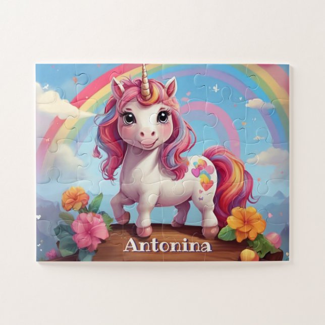 Rainbow Unicorn Wonders Personalisiert Puzzle (Horizontal)