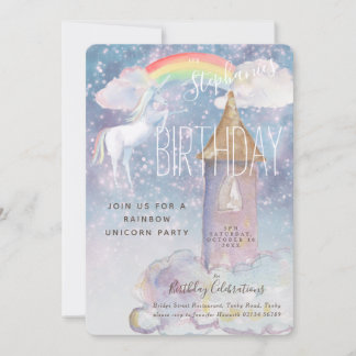 Rainbow Unicorn zum Geburtstag Einladung
