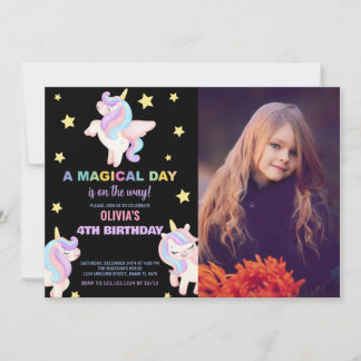 Rainbow Unicorns Geburtstag Einladungen mit Foto