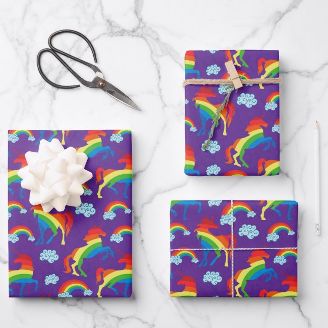 Rainbow Unicorns Geschenkpapier Set (Vorderseite)