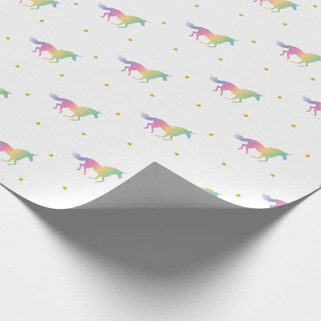 Rainbow Unicorns & Gold Stars Muster Geschenkpapier (Ecke)