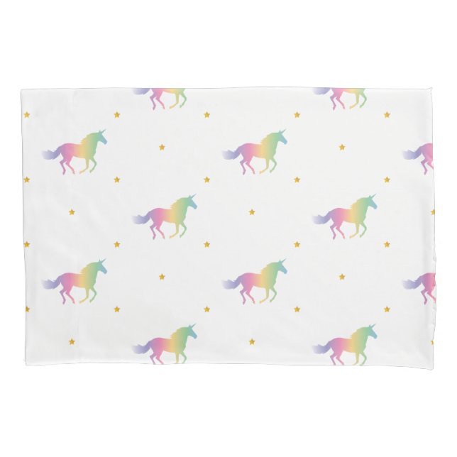 Rainbow Unicorns & Gold Stars Muster Kissenbezug (Vorderseite)