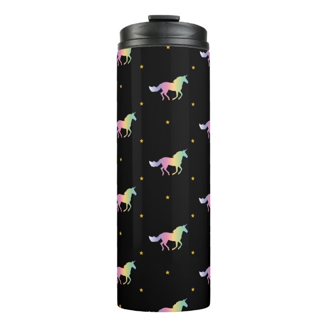 Rainbow Unicorns & Gold Stars Muster Thermosbecher (Vorderseite)