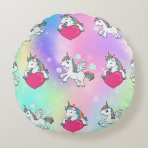 Rainbow Unicorns Hörnchen Print Round Pillow Rundes Kissen