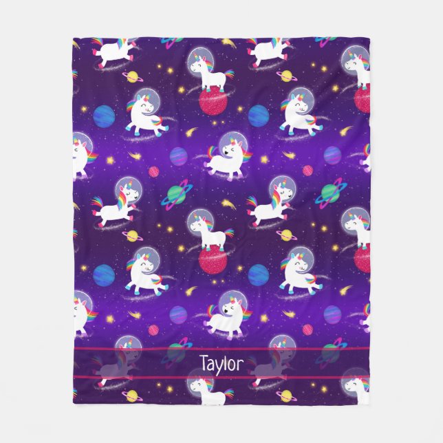 Rainbow Unicorns In Space Purple Ombre Fleecedecke (Vorderseite)
