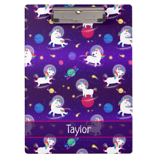 Rainbow Unicorns In Space Purple Ombre Klemmbrett (Vorderseite)