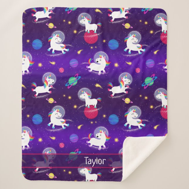 Rainbow Unicorns In Space Purple Ombre Sherpadecke (Vorderseite)