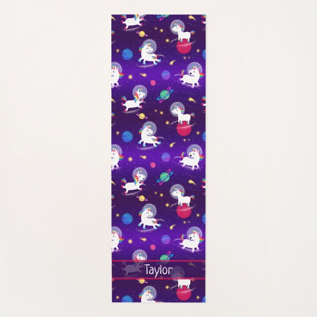 Rainbow Unicorns In Space Purple Ombre Yogamatte (Vorderseite)