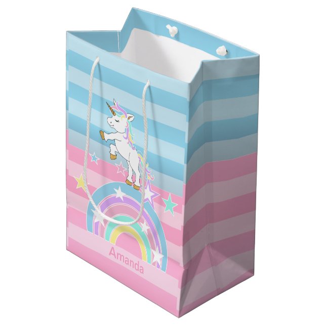 Rainbow Unicorns Mittlere Geschenktüte (Vorderseite Schrägansicht)