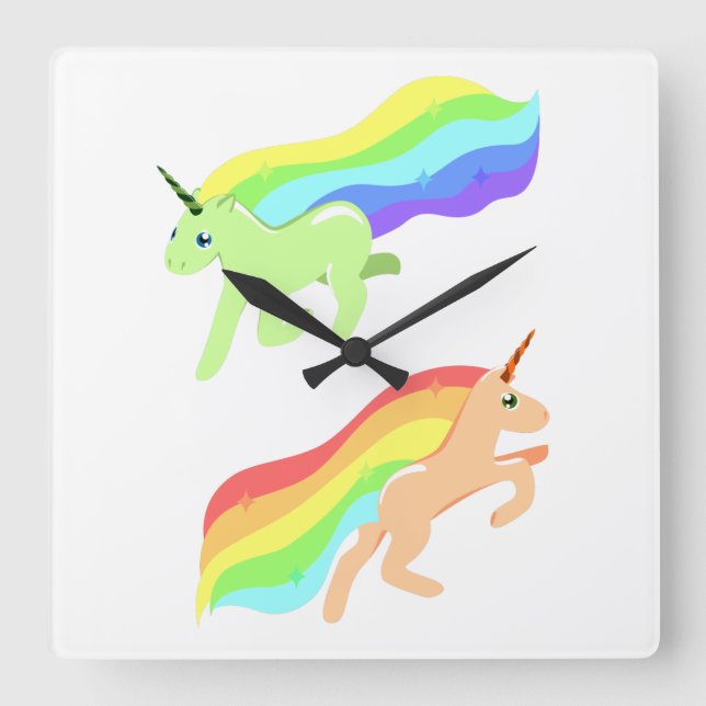 Rainbow Unicorns Quadratische Wanduhr (Vorderseite)