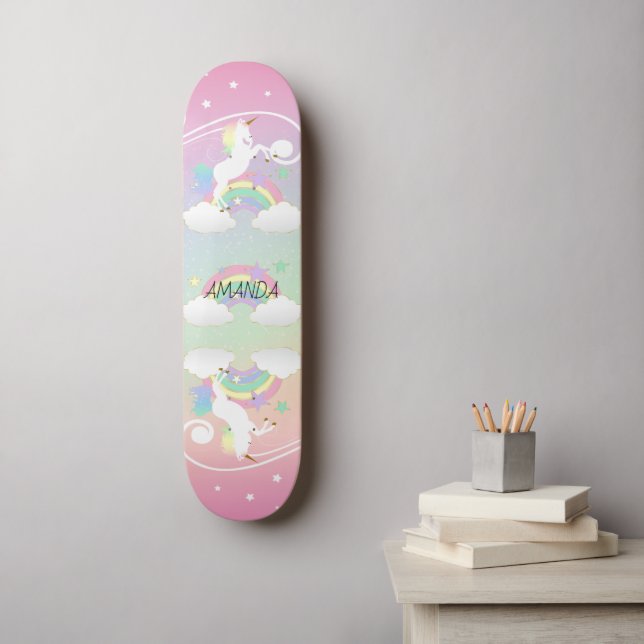 Rainbow Unicorns Skateboard (Wandkunst)