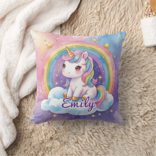 Rainbow Unicoron auf Cloud Editable Name Pillow Kissen