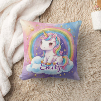 Rainbow Unicoron auf Cloud Editable Name Pillow Kissen