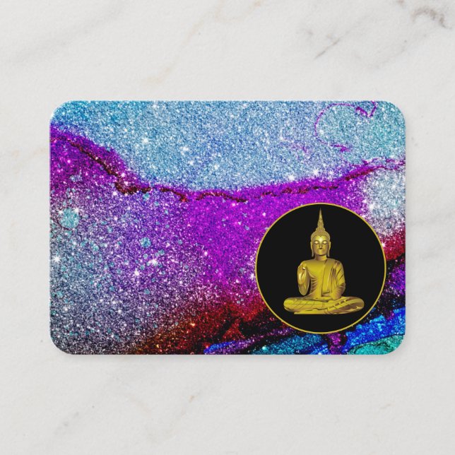 *~* Rainbow Universe Glitzer Meditation Buddha Visitenkarte (Vorderseite)