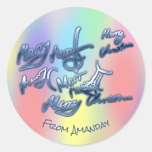 Rainbow Untergrund Frohe Weihnachten von Name Runder Aufkleber (Vorderseite)