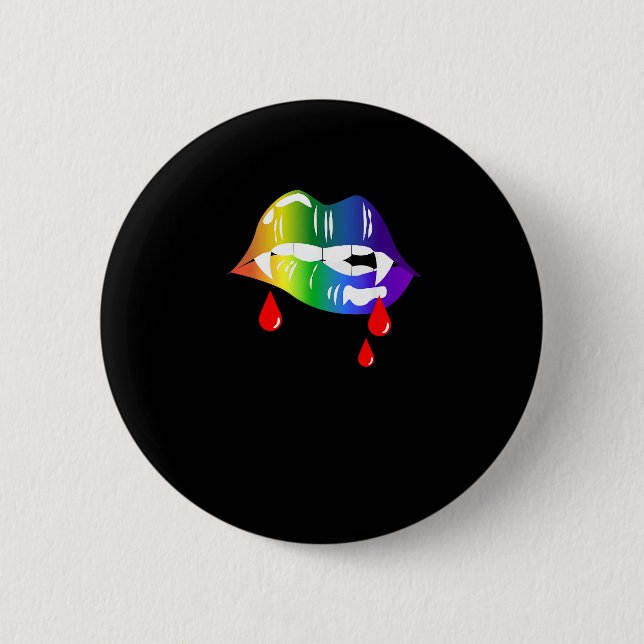 Rainbow Vampire Lips Biting - LGBT Pride T - Shirt Button (Vorderseite)