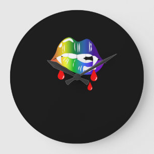 Rainbow Vampire Lips Biting - LGBT Pride T - Shirt Große Wanduhr