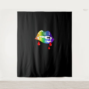 Rainbow Vampire Lips Biting - LGBT Pride T - Shirt Wandteppich