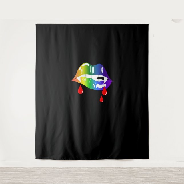 Rainbow Vampire Lips Biting - LGBT Pride T - Shirt Wandteppich (Vorderseite)