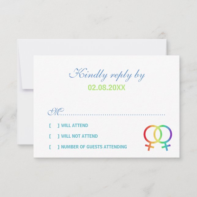 Rainbow Venus Symbols Lesbian Wedding RSVP (Vorderseite)