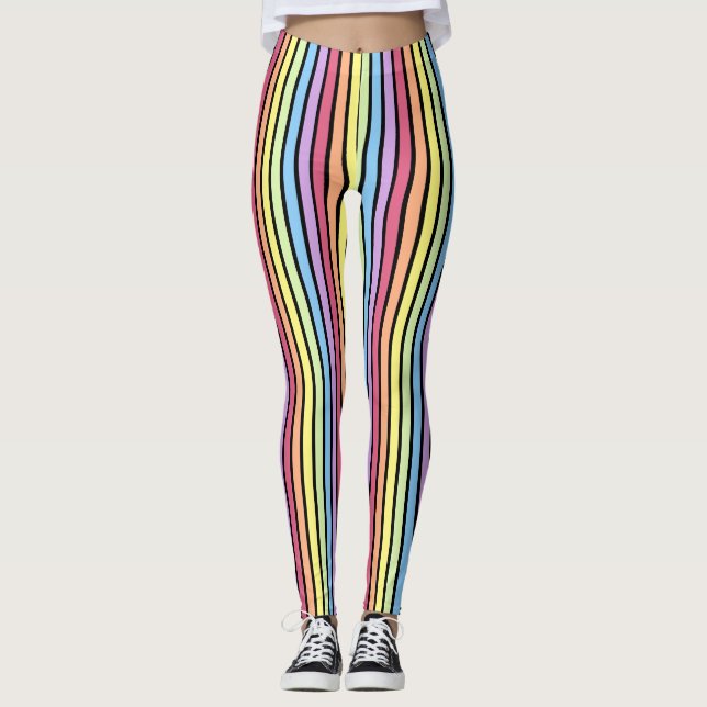 Rainbow Vertical Stripes Pastellfarben Leggings (Vorderseite)