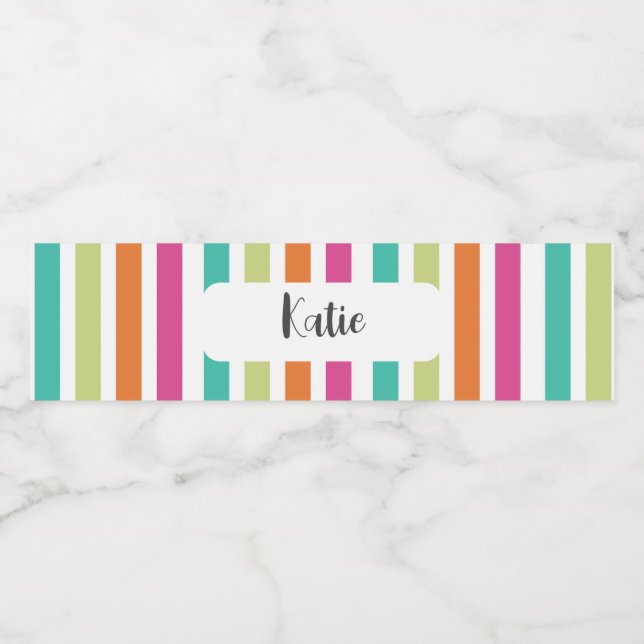 Rainbow-vertikale Streifen farbenfroh Retro-Multic Wasserflaschenetikett (Einzelnes Label)