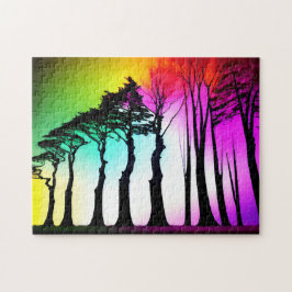 Rainbow Vibransky über Schwarze Silhouette Puzzle