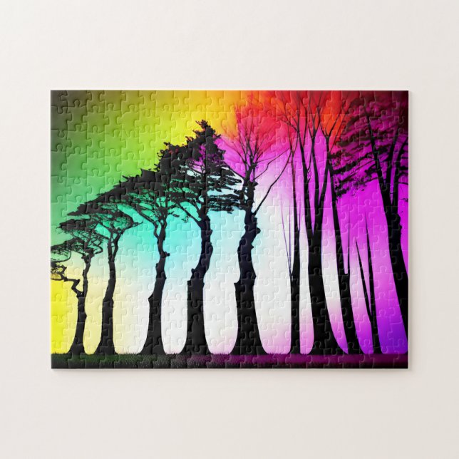 Rainbow Vibransky über Schwarze Silhouette Puzzle (Horizontal)