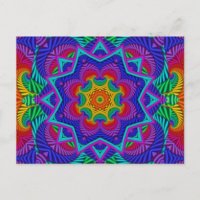 Rainbow Vintag Psychedelic Fraktal Kaleidoskop Postkarte (Vorderseite)