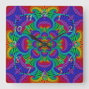 Rainbow Vintag Psychedelic Fraktal Kaleidoskop Quadratische Wanduhr