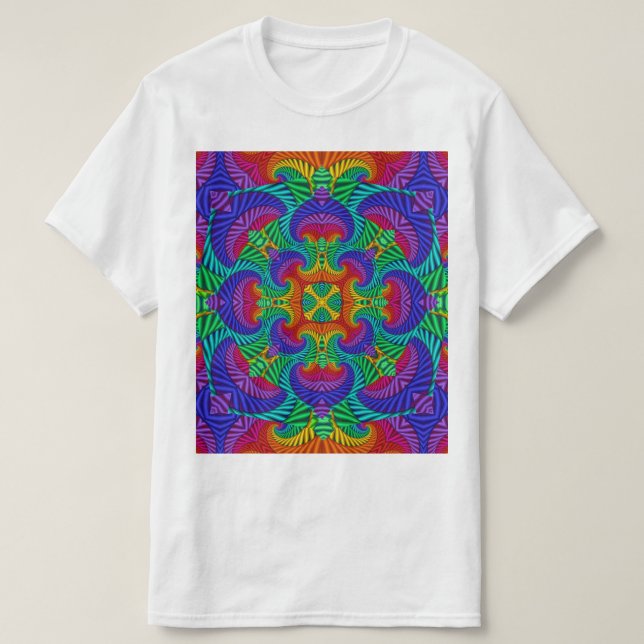 Rainbow Vintag Psychedelic Fraktal Kaleidoskop T-Shirt (Design vorne)