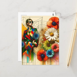 Rainbow Vintage Blume Modekizze Postkarte