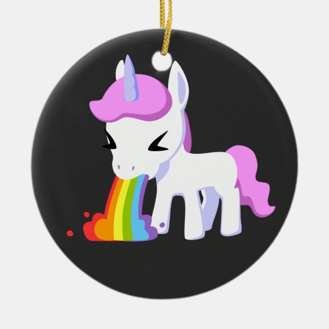 RAINBOW VOMIT UNICORN KERAMIK ORNAMENT (Vorne)