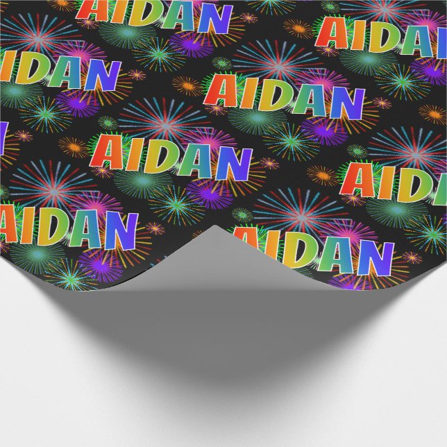 Rainbow Vorname "AIDAN" + Feuerwerk Geschenkpapier (Ecke)