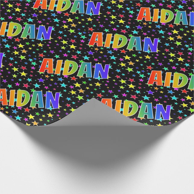 Rainbow Vorname "AIDAN" + Sterne Geschenkpapier (Ecke)