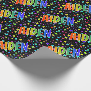 Rainbow Vorname "AIDEN" + Sterne Geschenkpapier