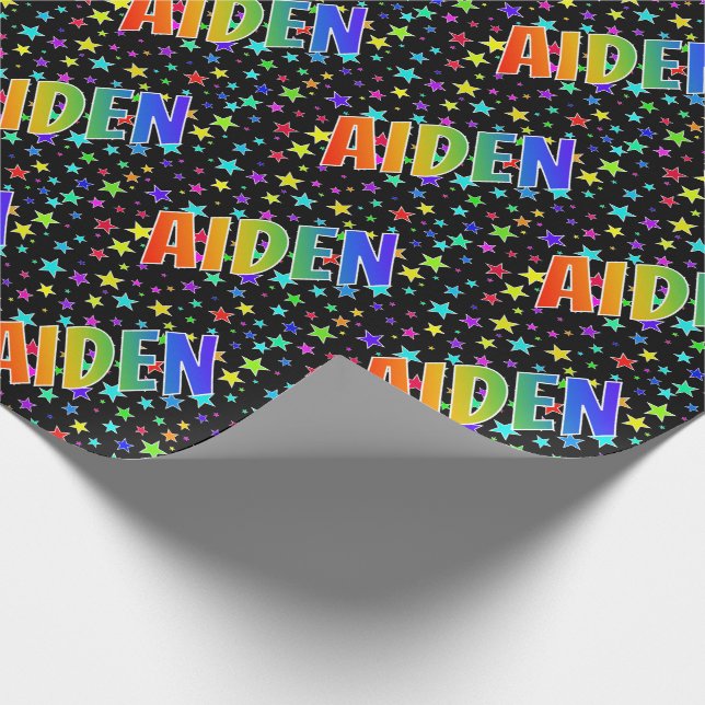 Rainbow Vorname "AIDEN" + Sterne Geschenkpapier (Ecke)