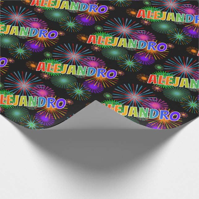 Rainbow Vorname "ALEJANDRO" + Feuerwerk Geschenkpapier (Ecke)